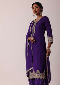 Purple Silk Embroidered Palazzo Set With Sequin Work