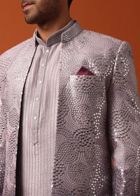 Purple Silk Intricate Sequin Embroidered Sherwani Set