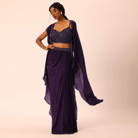 Purple silk jacket and dhoti set with sequins