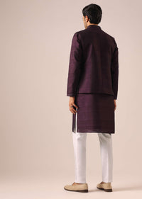 Purple Silk Jacket Kurta Set With Laser Cutwork