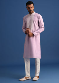 Purple Silk Kurta Set With Hand Embroidery