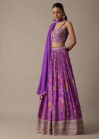 Purple Silk Lehenga Set With Hand-Embroidered Choli And Dupatta