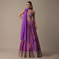 Purple Silk Lehenga Set With Hand-Embroidered Choli And Dupatta