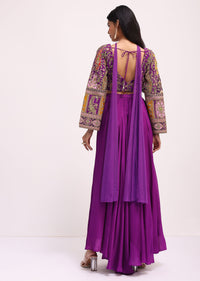 Purple Silk Zari Crop Top And Palazzo With Dupatta