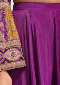 Purple Silk Zari Crop Top And Palazzo With Dupatta