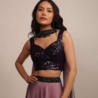 Purple Sleeveless Sequins Blouse With Sweetheart Neckline