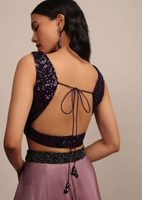 Purple Sleeveless Sequins Blouse With Sweetheart Neckline