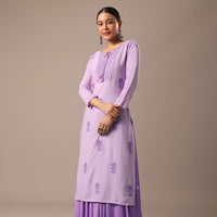 Purple Slim Fit Lucknowi Kurta With Sequin Work