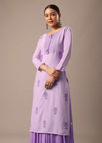 Purple Slim Fit Lucknowi Kurta With Sequin Work