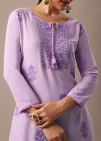 Purple Slim Fit Lucknowi Kurta With Sequin Work