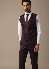 Purple Tuxedo With Intricate Cut Work