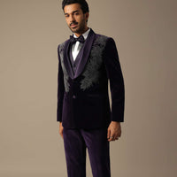 Purple Velvet Tuxedo For Grooms