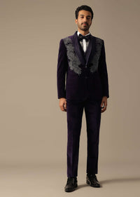 Purple Velvet Tuxedo For Grooms