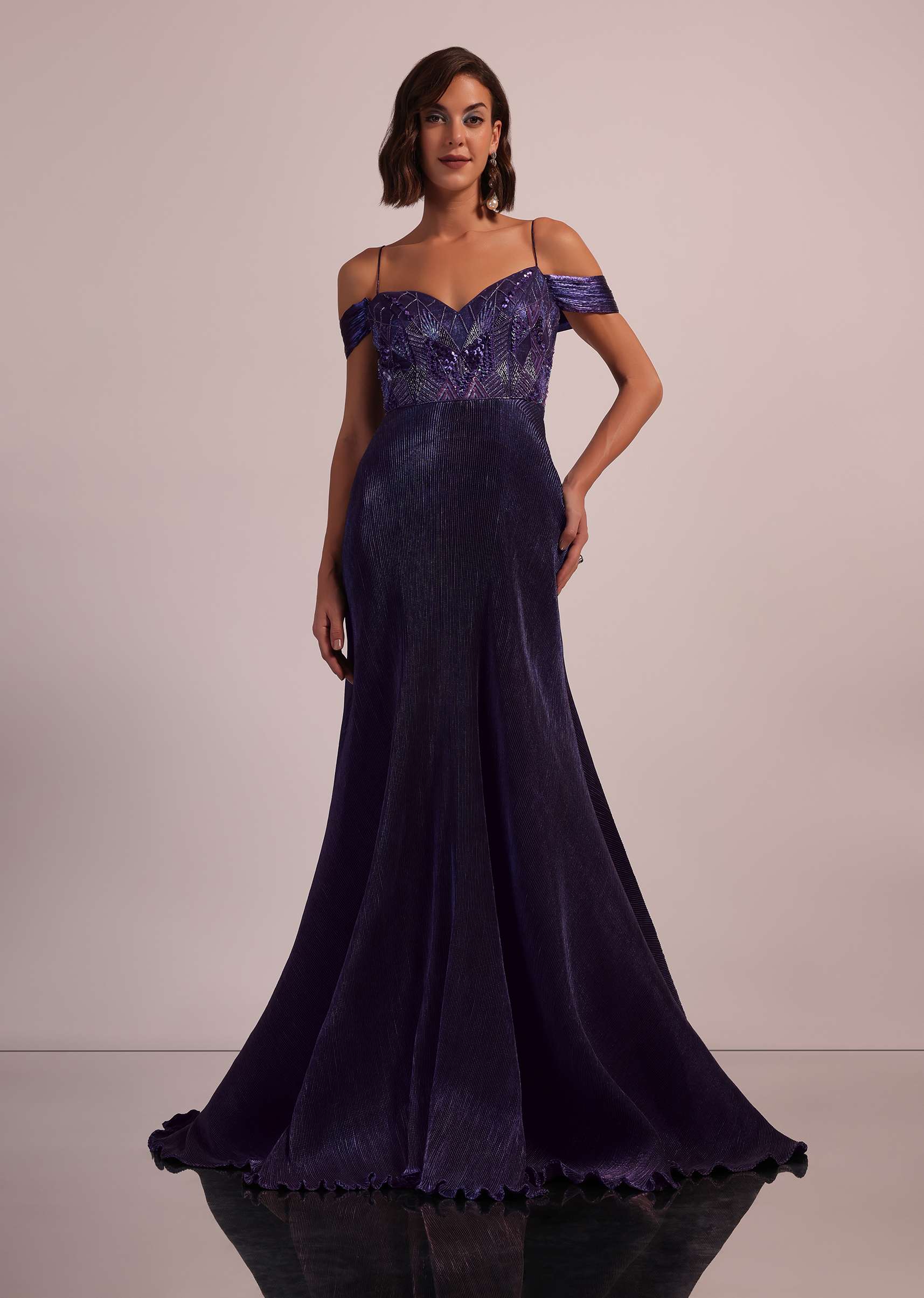 Purple Western Bridal Gown In Shimmer With Embroidery