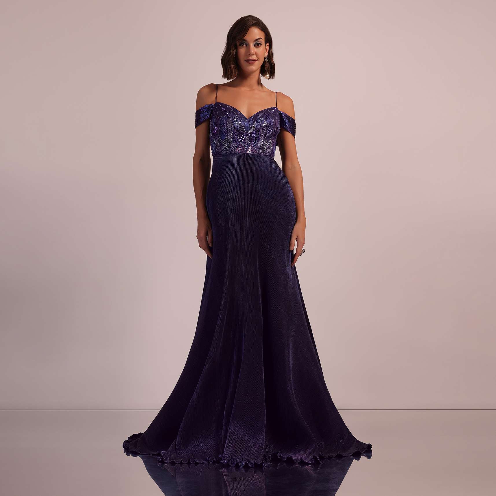 Purple Western Bridal Gown In Shimmer With Embroidery