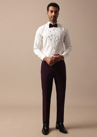 Purple Wine Coloured Tuxedo With Intricate All Over Embroidery