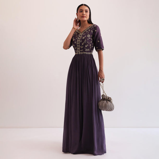 Purple Zari Embroidered Anarkali