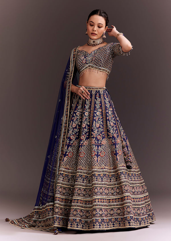 Purple Zari Embroidered Lehenga Set