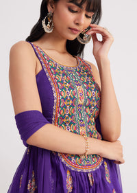 Purple Zari Threadwork Sharara Kurta With Net Dupatta