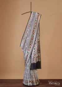 Cloud Grey Georgette Saree With Banarasi Zari With Meena Work Border And An Unstitched Blouse