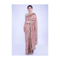 Quartz Pink Saree In Crepe Silk With Dusty Pink Raw Silk Blouse Piece Online - Kalki Fashion