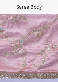 Quartz Pink Saree In Crepe Silk With Dusty Pink Raw Silk Blouse Piece Online - Kalki Fashion