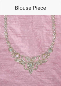 Quartz Pink Saree In Crepe Silk With Dusty Pink Raw Silk Blouse Piece Online - Kalki Fashion