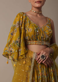Radiant Mustard Yellow Organza Lehenga Set