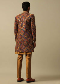 Radiant Orange Silk Indowestern For Men