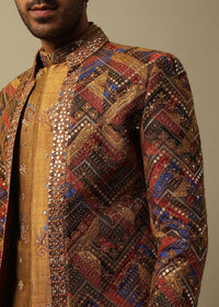 Radiant Orange Silk Indowestern For Men