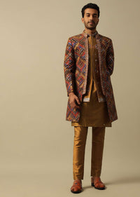 Radiant Orange Silk Indowestern For Men