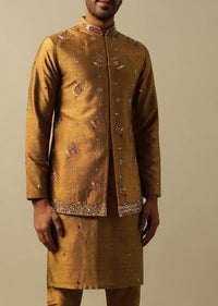 Radiant Orange Silk Indowestern For Men