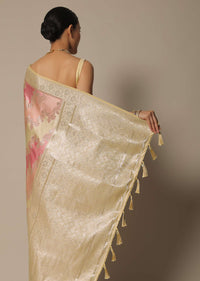 Radiant Peach Silk Saree With Unstitched Blouse Fabric-