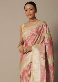 Radiant Peach Silk Saree With Unstitched Blouse Fabric-