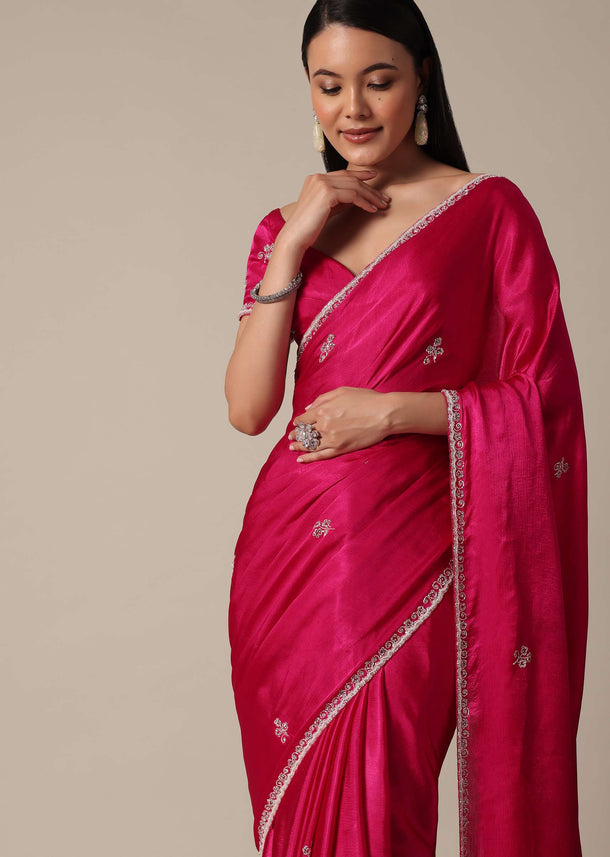 Radiant Pink Saree With Stone Embellishments All Over