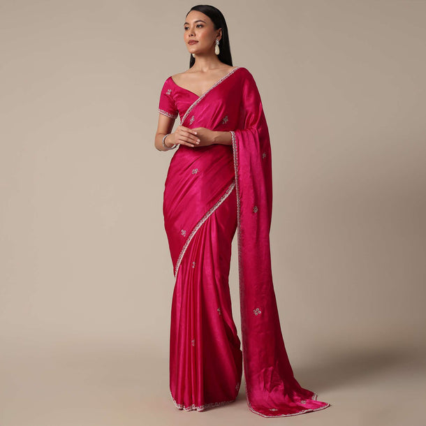 Radiant Pink Saree With Stone Embellishments All Over