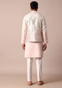 Radiant Ombre Pink Silk Jacket Kurta Set For Men