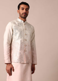 Radiant Ombre Pink Silk Jacket Kurta Set For Men