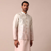 Radiant Ombre Pink Silk Jacket Kurta Set For Men