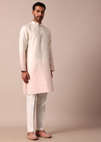 Radiant Ombre Pink Silk Jacket Kurta Set For Men