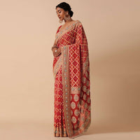 Radiant Red Banarasi Khaddi Saree With Unstitched Blouse Piece