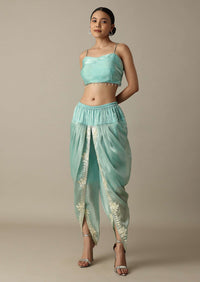 Radiant Teal Gotta Patti Work Dhoti Set With Jacket