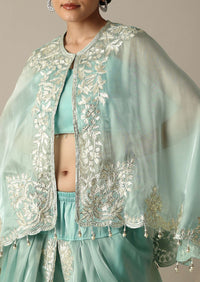 Radiant Teal Gotta Patti Work Dhoti Set With Jacket