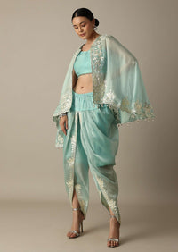 Radiant Teal Gotta Patti Work Dhoti Set With Jacket