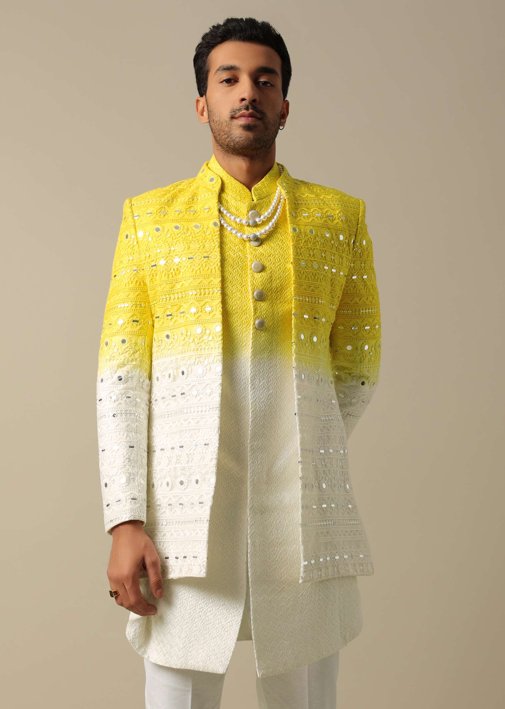 Radiant Yellow Indowestern Set For Men