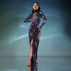 Rainbow Metallic One Piece Gown In Metallic And Mesh Fabric