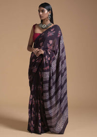 Brown Saree In Cotton With Batik Printed Floral Buttis Online - Kalki Fashion