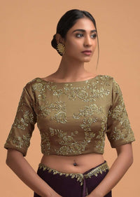 Raisin Purple Saree In Georgette With Cut Dana And Sequins Embellished Floral Motifs Online - Kalki Fashion