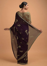Raisin Purple Saree In Georgette With Cut Dana And Sequins Embellished Floral Motifs Online - Kalki Fashion