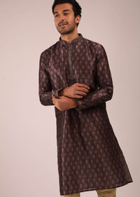 Raisin Purple Kurta Set In Silk With Block Printed Buttis